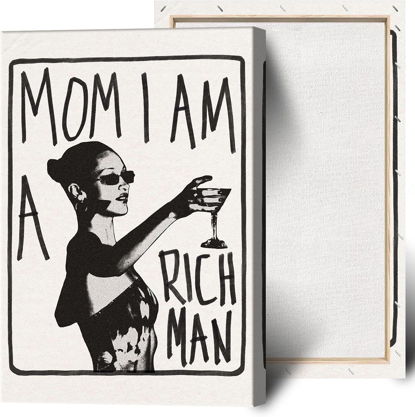 Mom I Am A Rich Man Aesthetic Retro Music Goblet Poster Feminist canvas Wall Art Vintage Bar Cart Wall Decor Preppy Dorm Decor Unique Wall Art prints painting 16x24in Framed