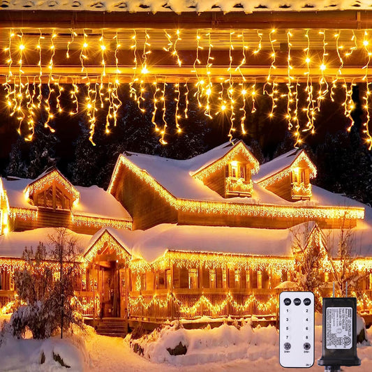 JMEXSUSS 38.8FT Icicle Lights for Outside, 400 LED Icicle Christmas Light Outdoor Indoor Plug in, Warm White String Lights for Christmas House Patio Party Fireplace Holiday Decorations