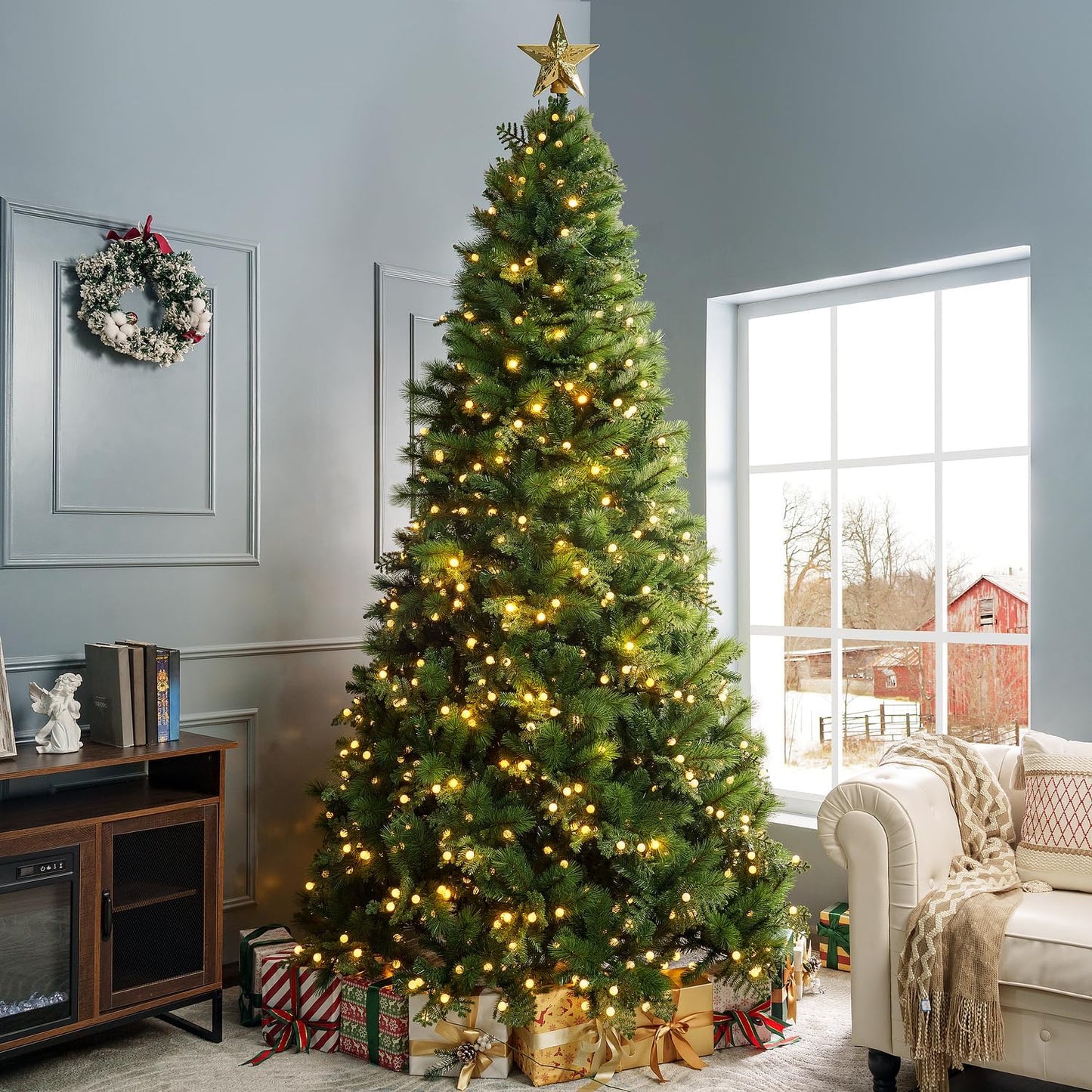 Naomi Home Evangeline Traditional Christmas Tree - Standard Metal Base Green/9ft
