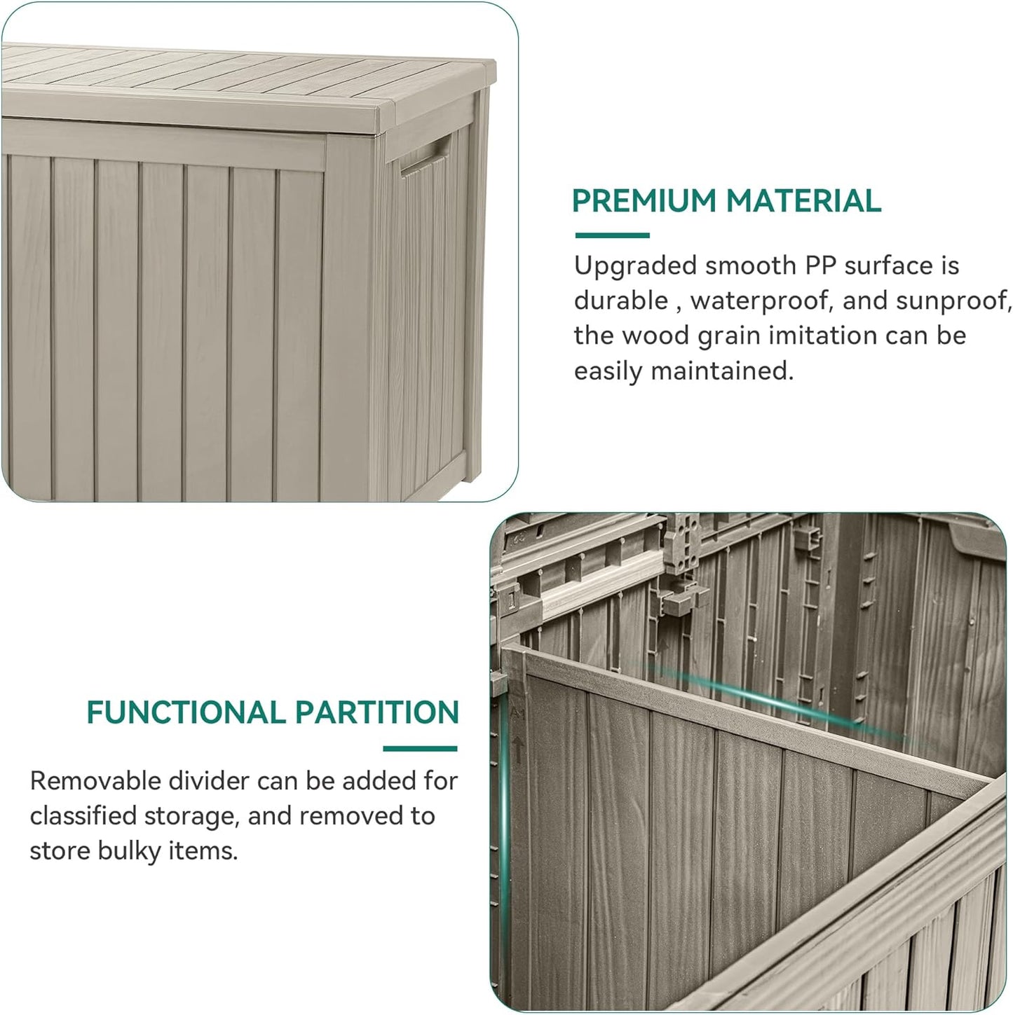 YITAHOME 180 Gallon XL Outdoor Storage Deck Box with Divider, Waterproof & Lockable, Ideal for Patio Furniture and Garden Tools, Resin-Built, Wood-Like Texture, Brown