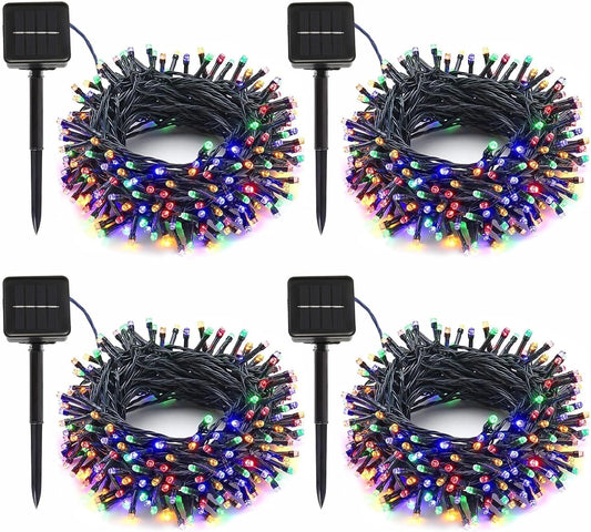 4-Pack Solar String Lights, 400 LED Extra-Long 156Ft Solar Christmas Lights Outdoor Waterproof, 8 Modes Multicolor Led Christmas Lights for Garden, Patio, Wedding, Christmas Decorations
