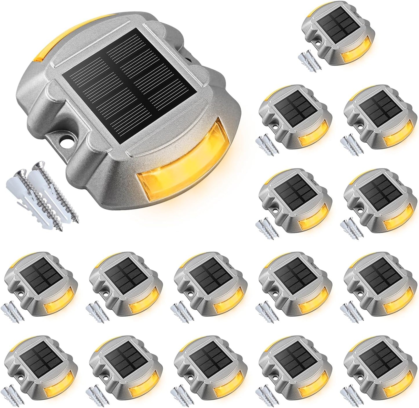 VOLISUN Solar Deck Lights, 16-Pack Led IP67 Waterproof Outdoor Warning Step Lights for Driveway, Sidewalk, Garden Pathway, Yard (Warm White)