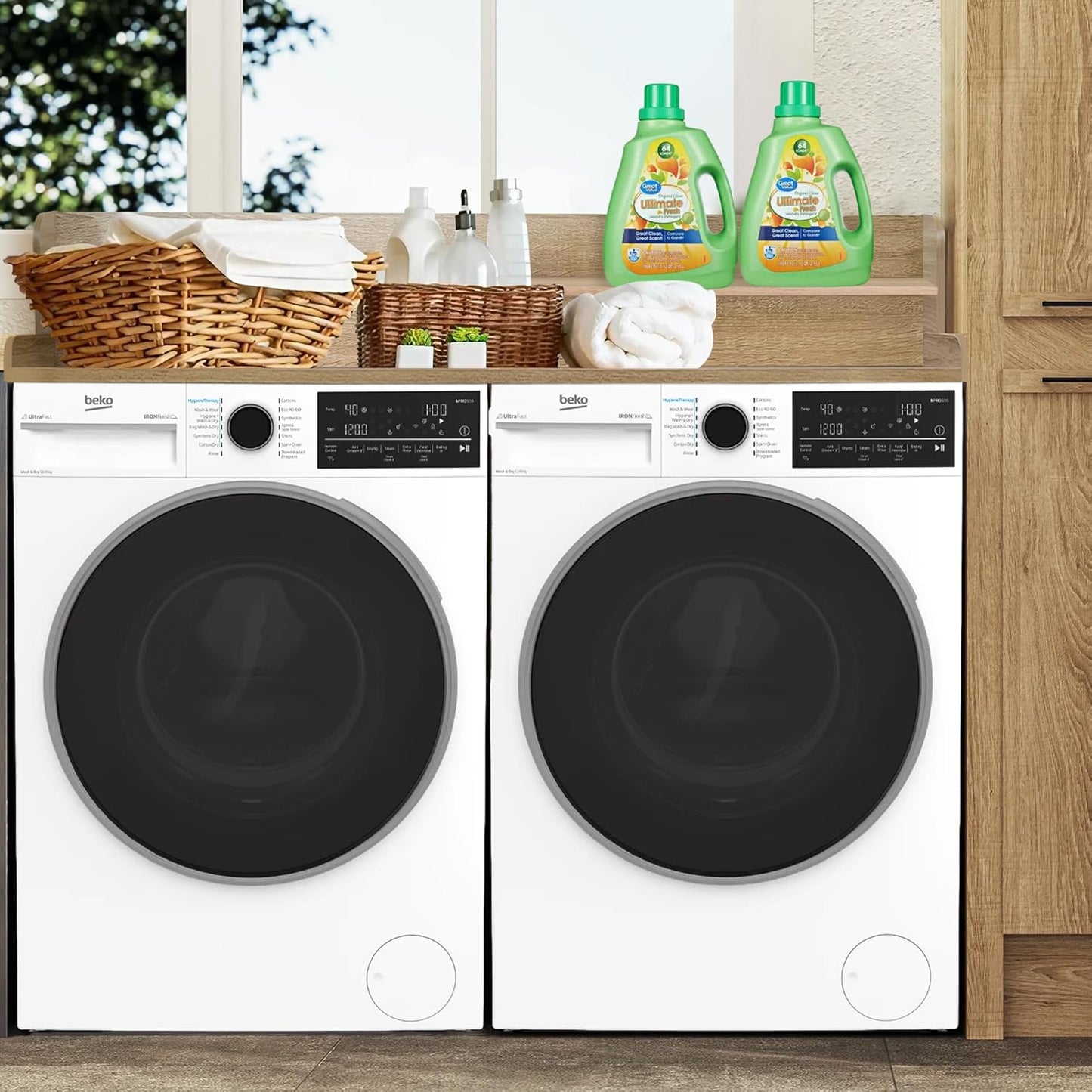 Royxen Laundry Countertop with 2-Tier Shelf Universal Fit, Washer and Dryer Countertop with Storage Space, Shelf Height 11.5 Inches, White Oak