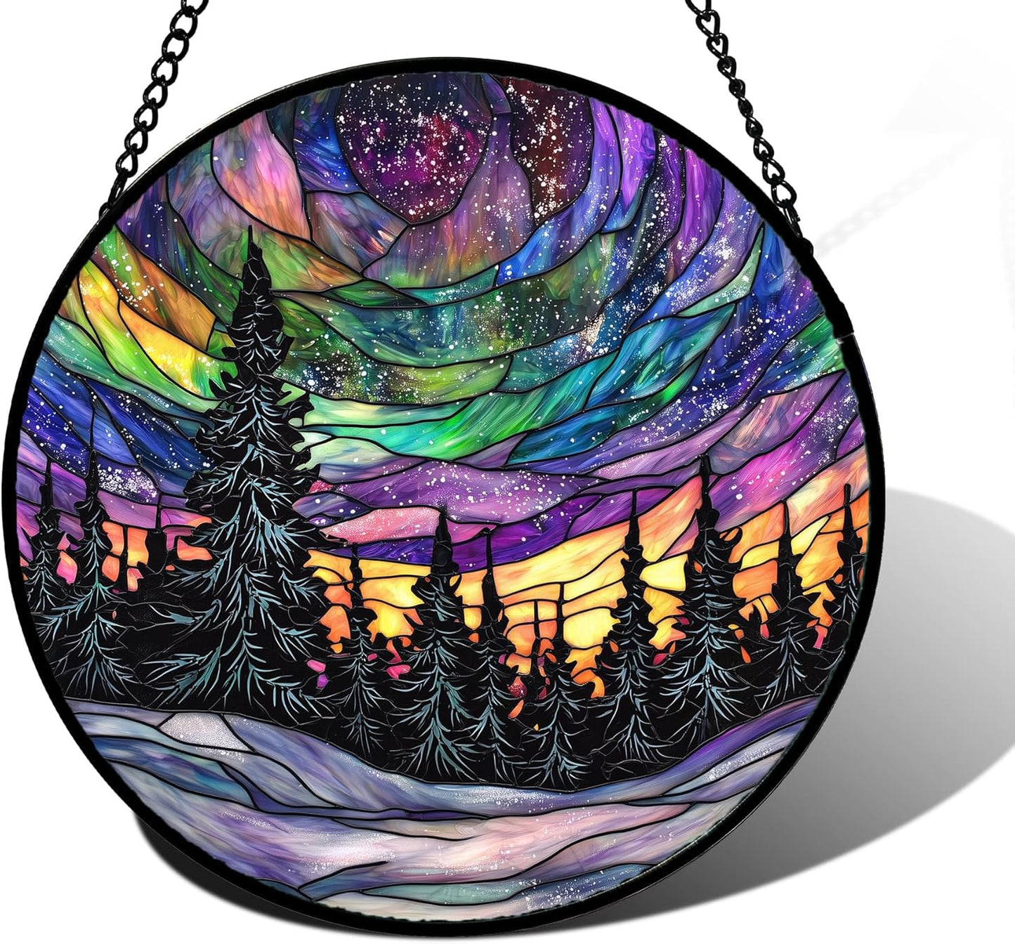 Stained Glass Window Hanging, Van Gogh Night Scene Sun Catchers Colorful Glass Panel Starry Sky Suncatcher Decor for Birthday for Women, Men, Wife, Aunt, and Mom 6.3 in