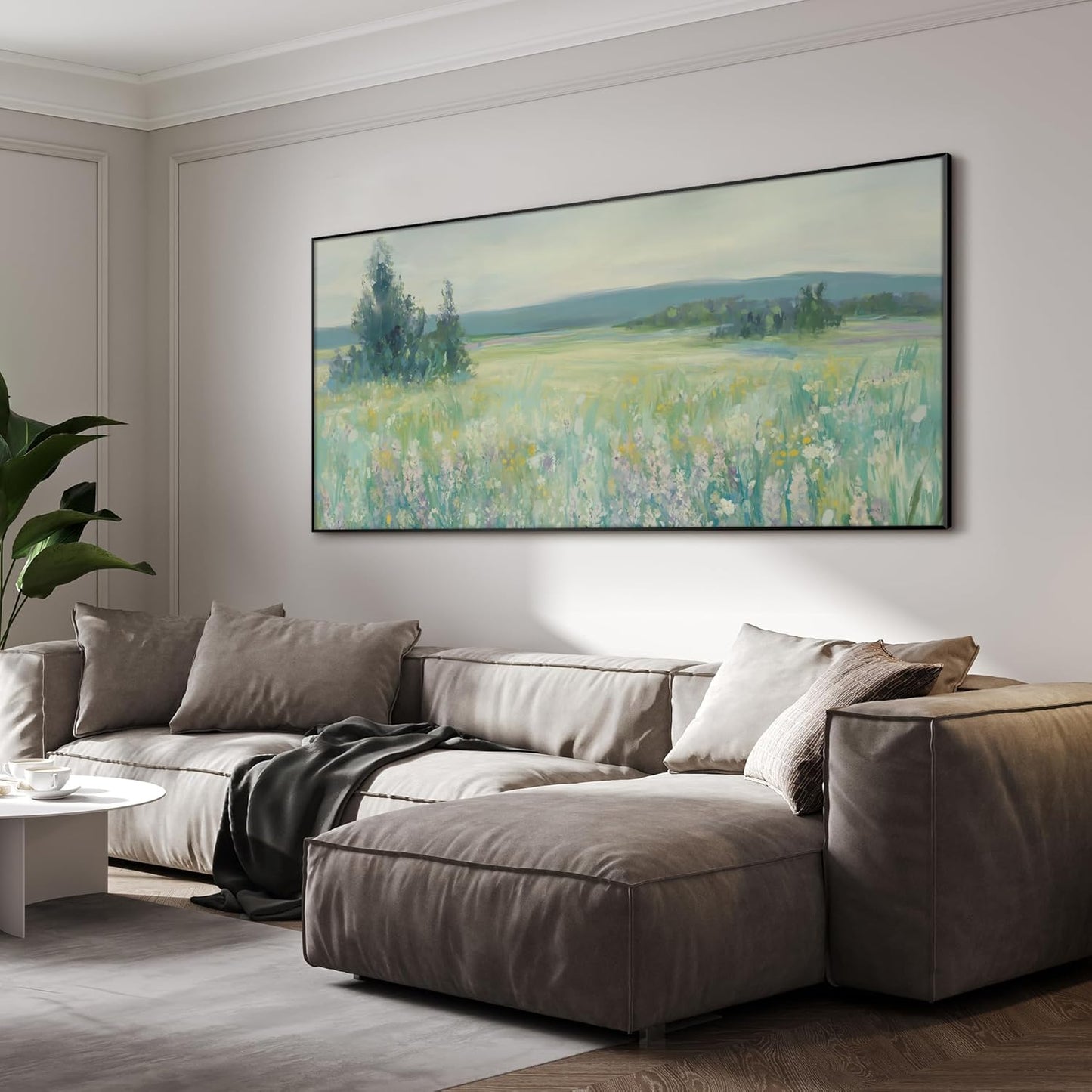 SIGNWIN 24"x46" Extra Large Framed Wall Art Wildflower Meadow Landscape Soft Pastel Nature Illustration for Home Living Room Bedroom Decor (Frame Assembly Required)