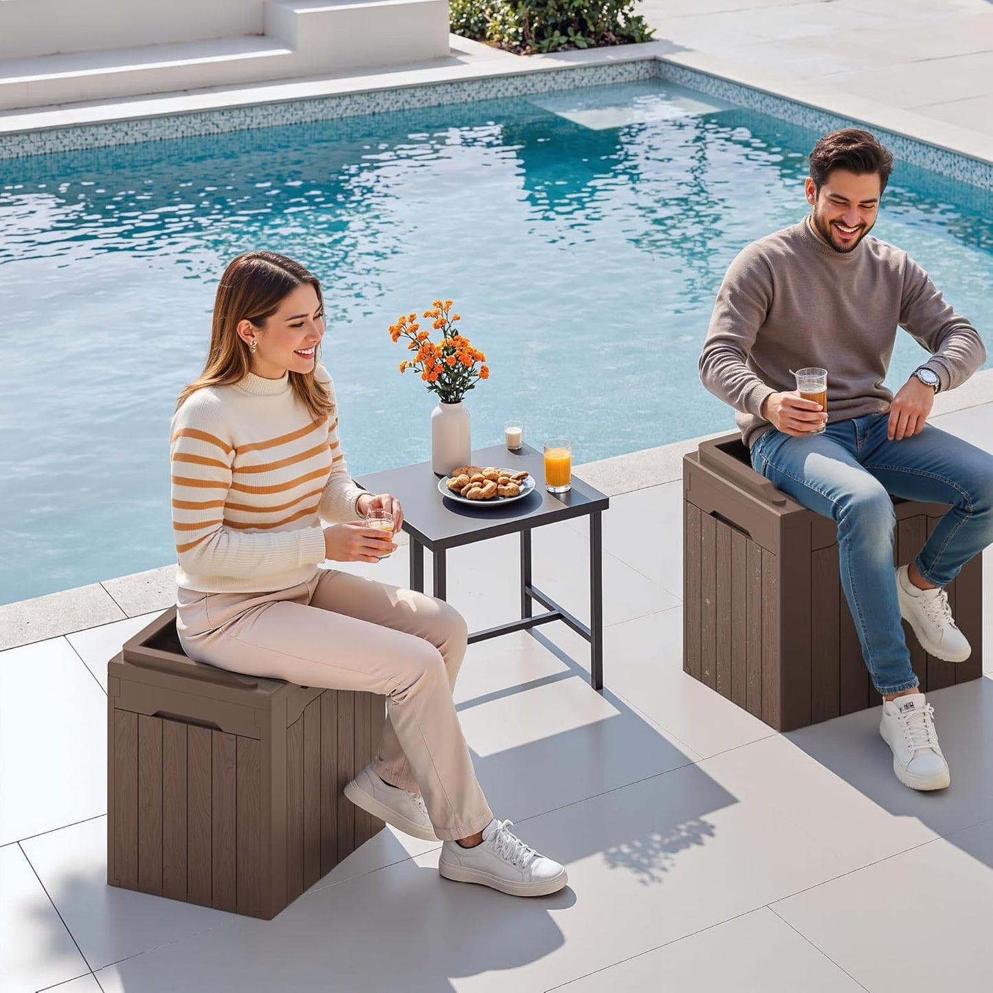 Devoko 30 Gallon Resin Deck Box 2 Pack Outdoor Indoor Waterproof Storage Box for Patio Furniture Pool Accessories Storage for Cushion Garden Tools (Brown, 2 Pack)