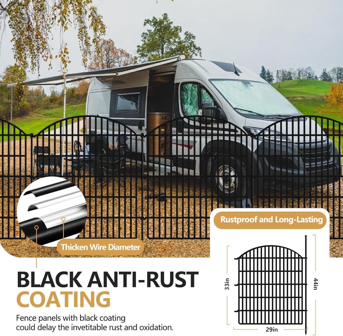 16 Panels Decorative Garden Metal Fence, 33in (H) x 38.67ft (L) No Dig Dog Fencing for Outdoor Yard, Rustproof Animal Ground Stakes Temporary Panel Border Barrier for Patio Flower Bed Camping