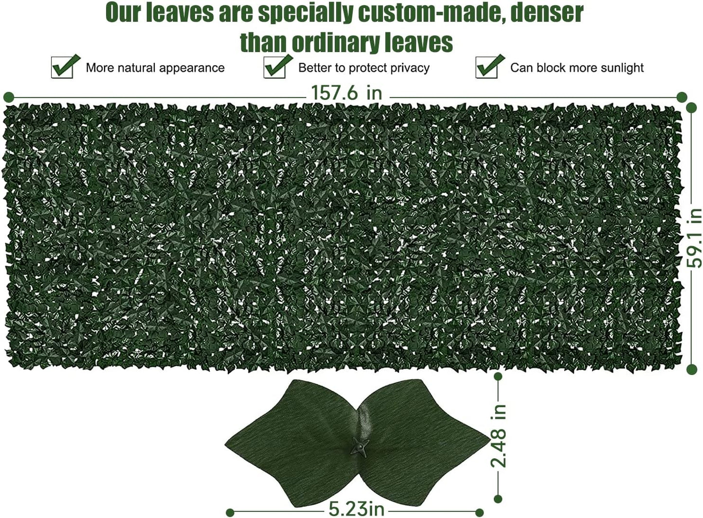 Faux Ivy Privacy Fence Screen Outdoor Expandable Artificial Greenery Roll Fake Hedge Wall Patio Green Plastic Leaf Plant Vine Grass Panels Gate Covering Garden Yard Balcony (158.0 X 60.0 in)