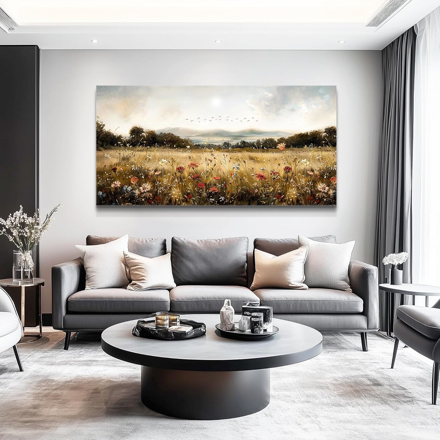 KELIYUAN Modern Canvas Print Wall Art Vintage Home Decorlawn Painting With Floral Wall Art Printsclassic Landscape Office Living Room Bedroom Wall Decor Home Decorcan Be Hung Directly 24x48 Inches