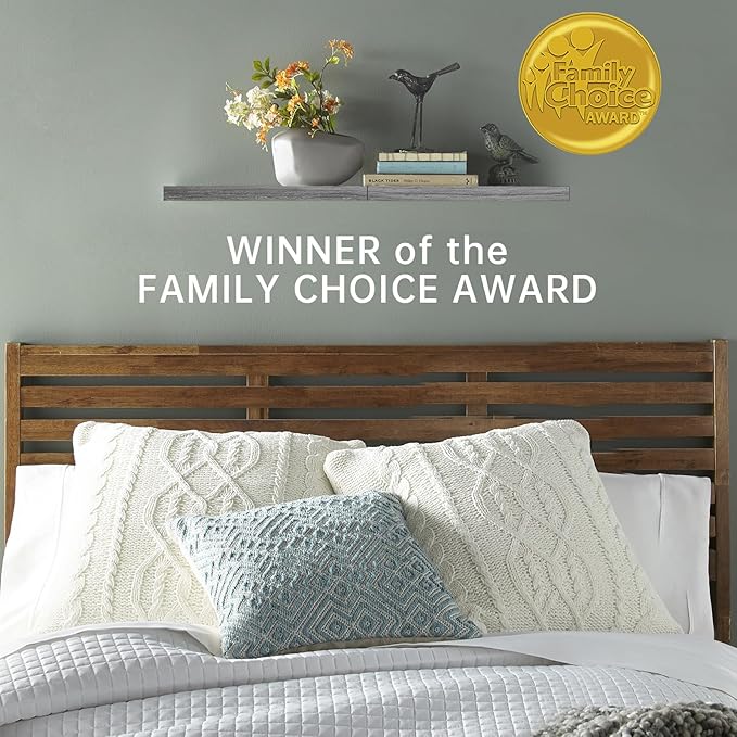 BAYKA Floating Shelves, 22.5" Wall Mounted Wood Shelves for Bathroom, Bedroom, Living Room, Kitchen, Hanging Shelf for Books/Storage/Decor (Grey,Set of 2)