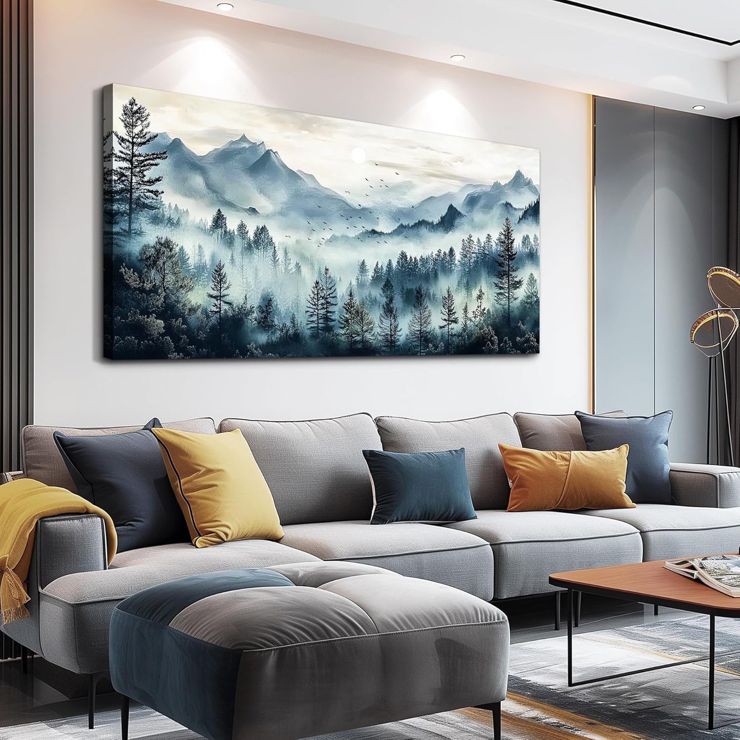 Large Wall Decor for Living Room Canvas Wall Art for Office Wall Decorations for Bedroom Foggy Forest Painting Artwork Room Home Decor 24x48 in