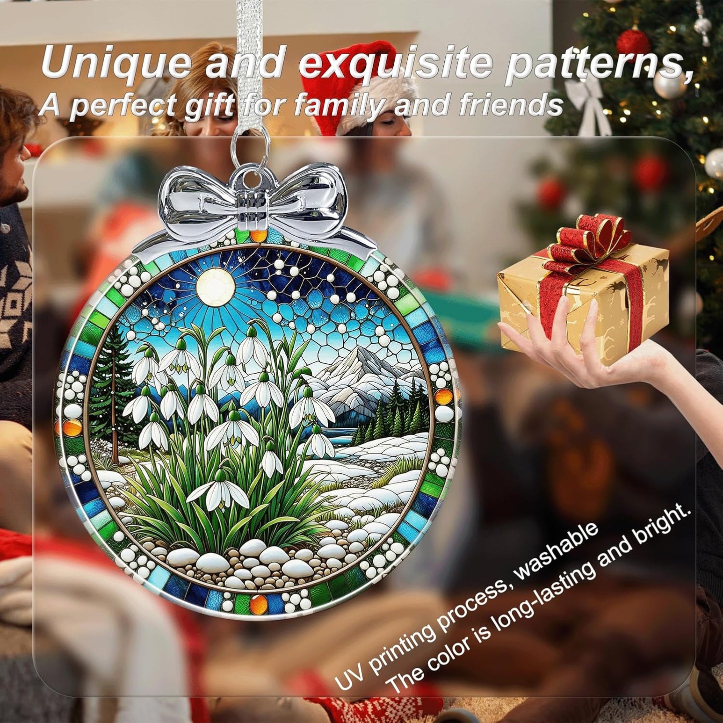 Snowdrop Stained Glass Christmas Ornament - Hanging Ornaments for Christmas Tree Decorations -Holiday Keepsake Present Exchange Idea