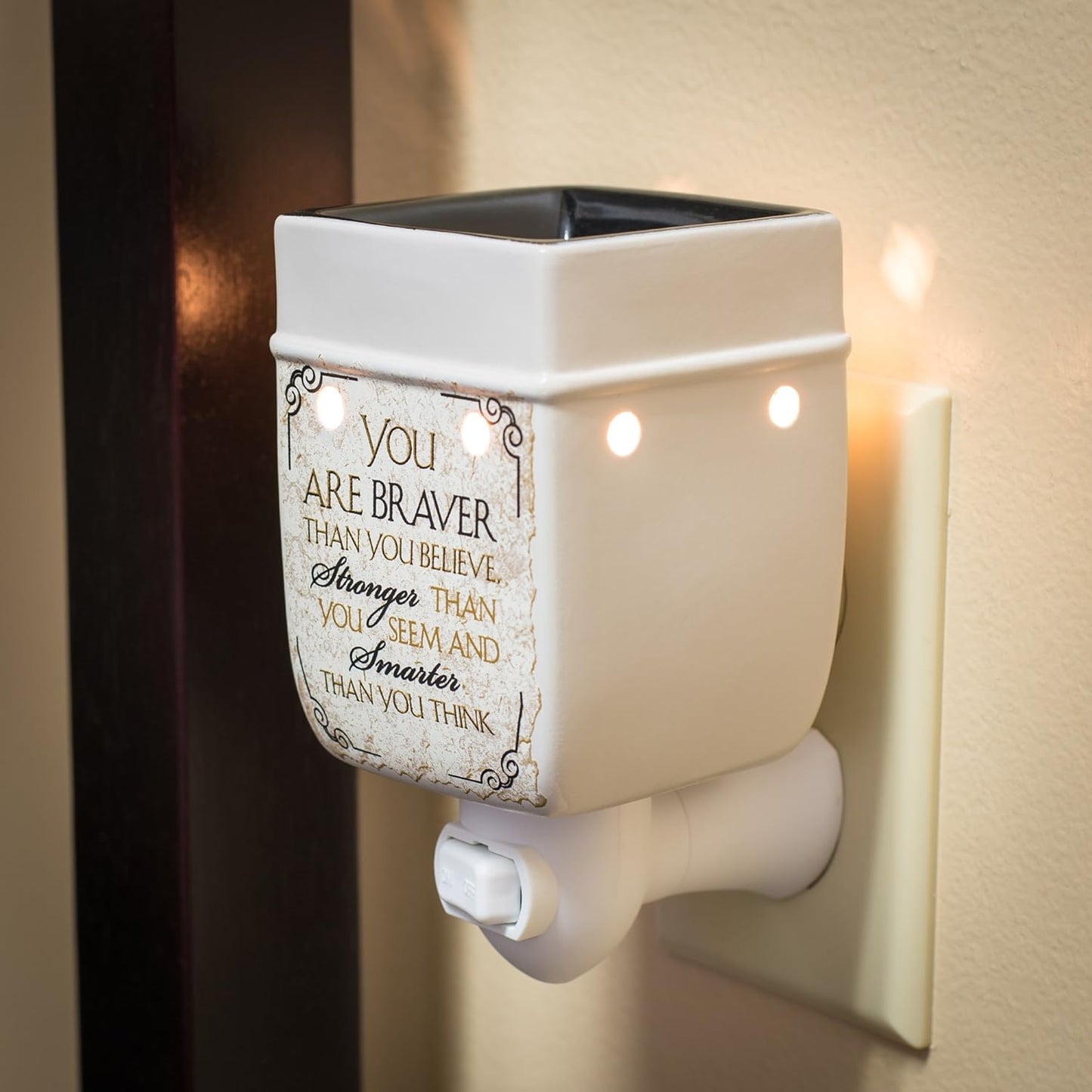 Elanze Designs 2 Pc Set Braver Stronger Smarter, Dream Bigger Ceramic Stoneware Plug-in Tart Oil Wax Warmers