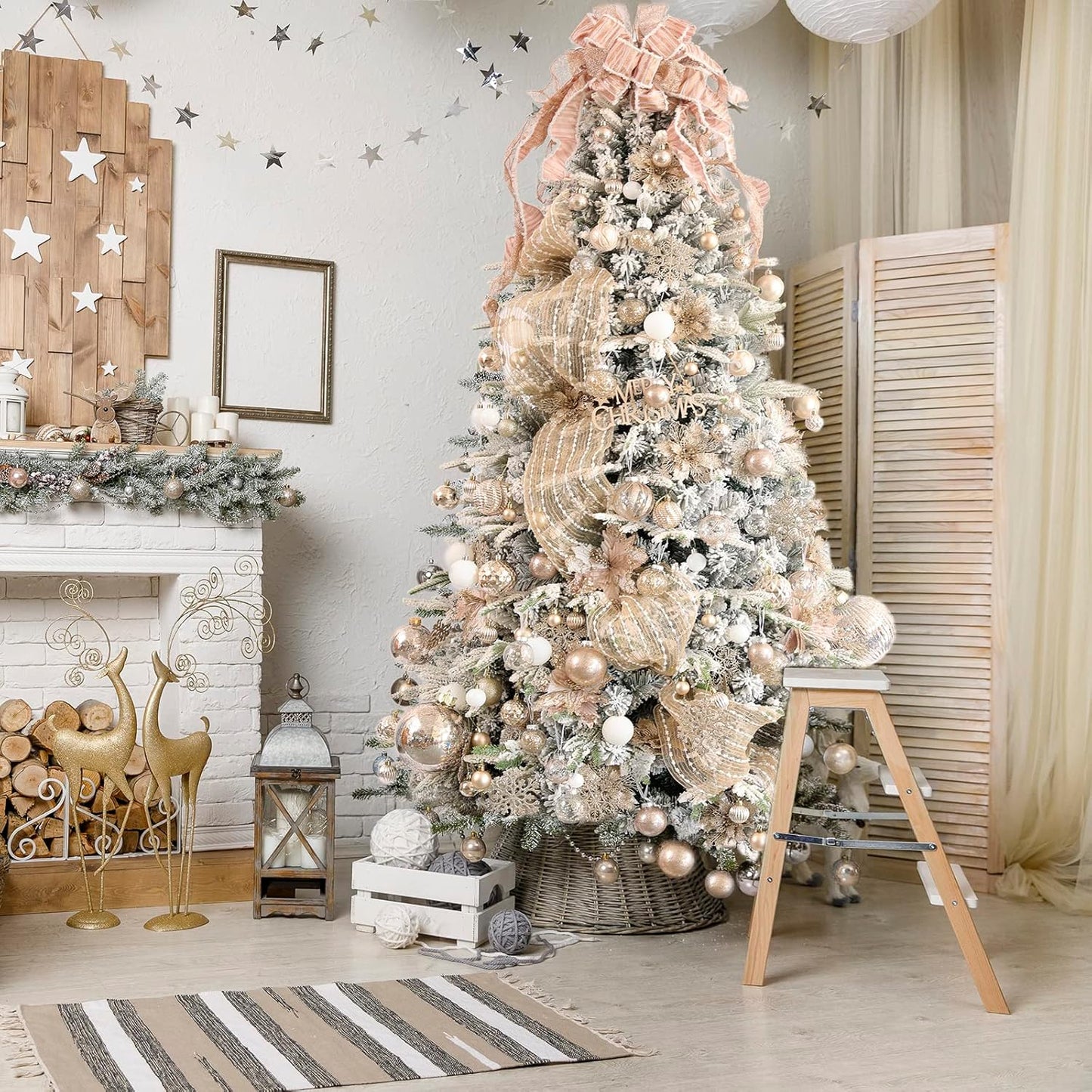 Clear Christmas Ball Ornaments,24ct Shatterproof Plastic Decorative Christmas Ornaments Hanging Xmas Tree Baubles Set with Stuffed Delicate Glittering Decorations for Holiday Party Decor (Champagne)