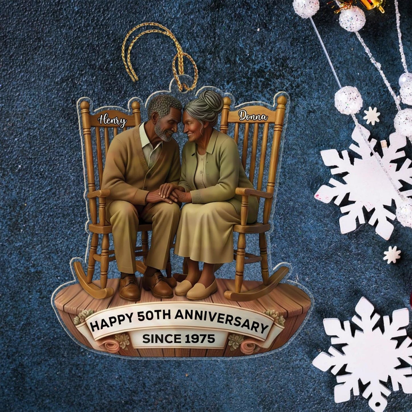 Happy 50th Anniversary Ornament Gift for African American Mr & Mrs Grandparents, Personalized 50 Years Together Christmas Ornament 2025, Customized Text/Year & Names Ornaments for Wedding Anniversary