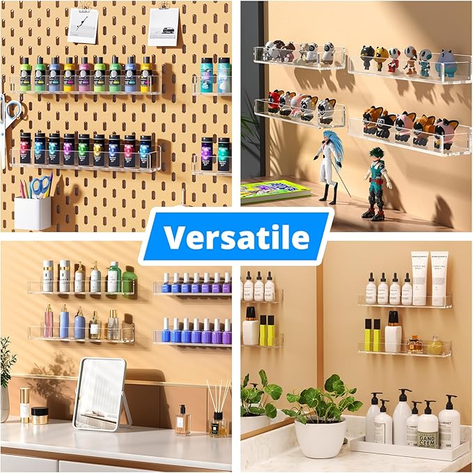 NIUBEE Wall Mounted Spice Rack Organizer,Clear Acrylic Spice Shelf Storage Holder,Hanging Seasoning Rack Organizer for Wall Kitchen 4 Pack