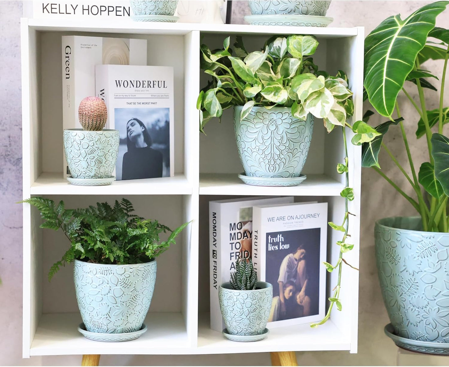 Succulent Planter for Indoor Plants, 4 Inch Small Ceramic Plant Pot with Drainage Holes and Saucers, Flower Pots for herb - Set of 4