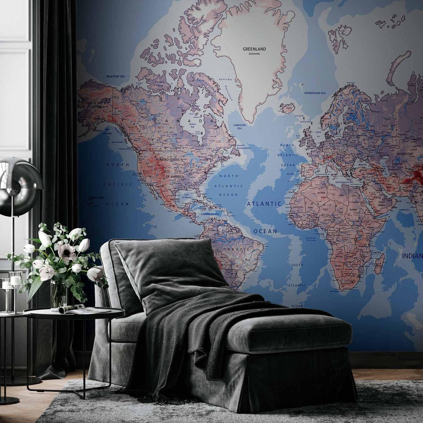 artgeist Wall Mural World Map 193x138 in - XXL Peel and Stick Self-Adhesive Wallpaper Removable Large Sticker Foil Wall Decor Print Picture Image Design Map of The World k-A-0061-a-b