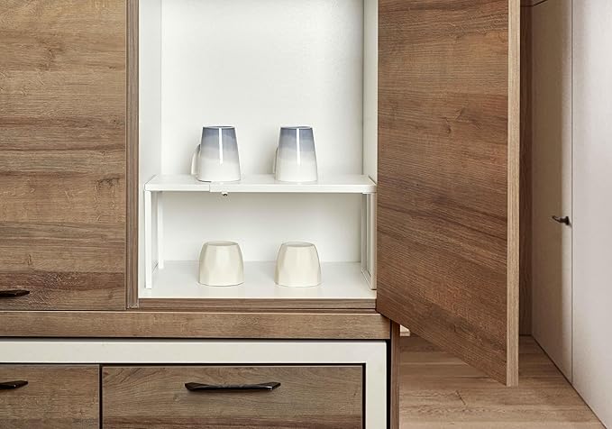 Nxconsu Cabinet Shelf Expandable Organizer Riser Rack for Kitchen Pantry Cupboard Under Sink Countertop Home Organization Extra Storage Space Saver Heavy Duty Metal Edgeless Design White Extra Large