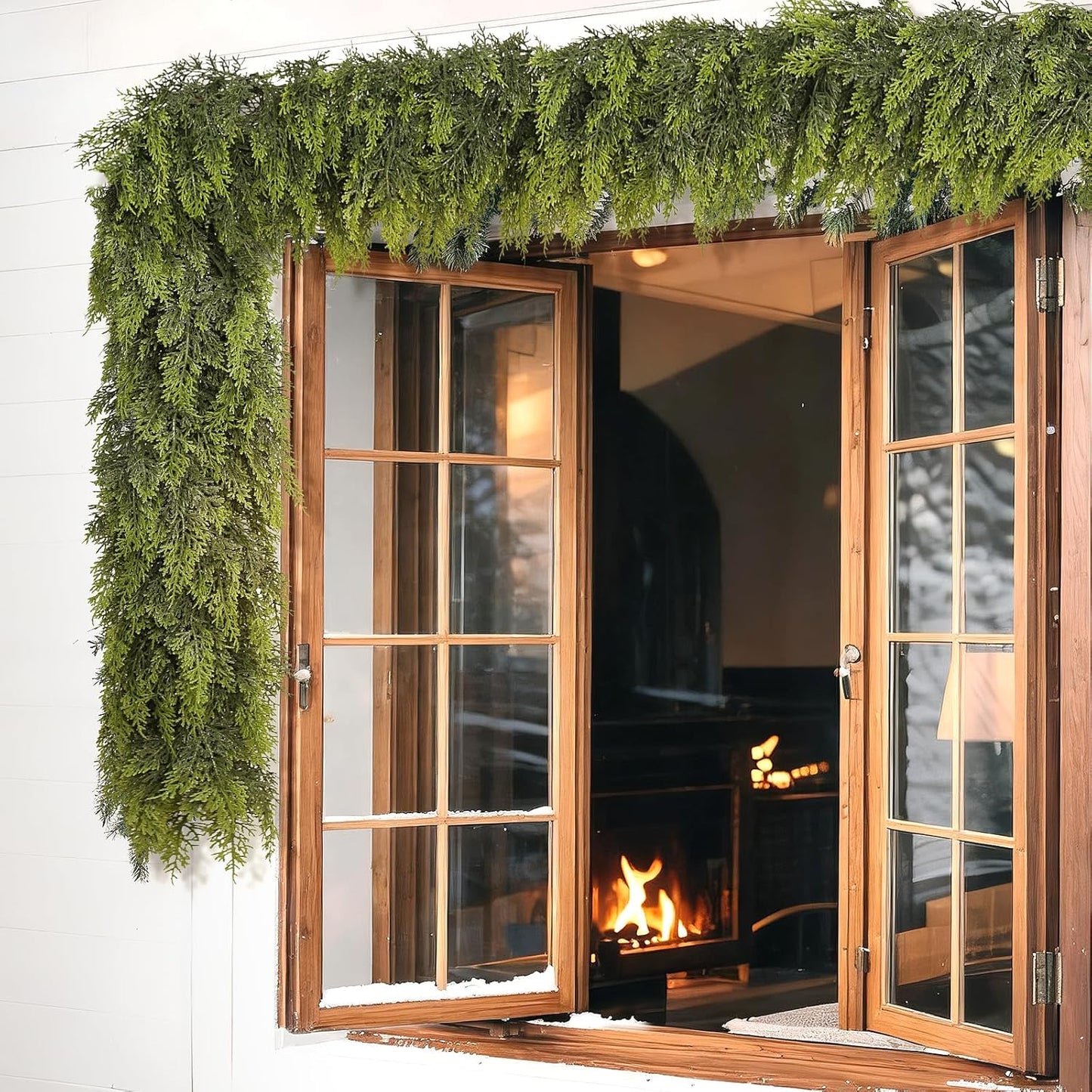 6FT Real Touch Cedar Garland for Fireplace - Artificial Christmas Garlands Realistic Faux Greenery Fake Pine Needles Garland for Holiday,Table, Window,Mantel,Stairs, Home,Indoor Outdoor Decor (2PCS)