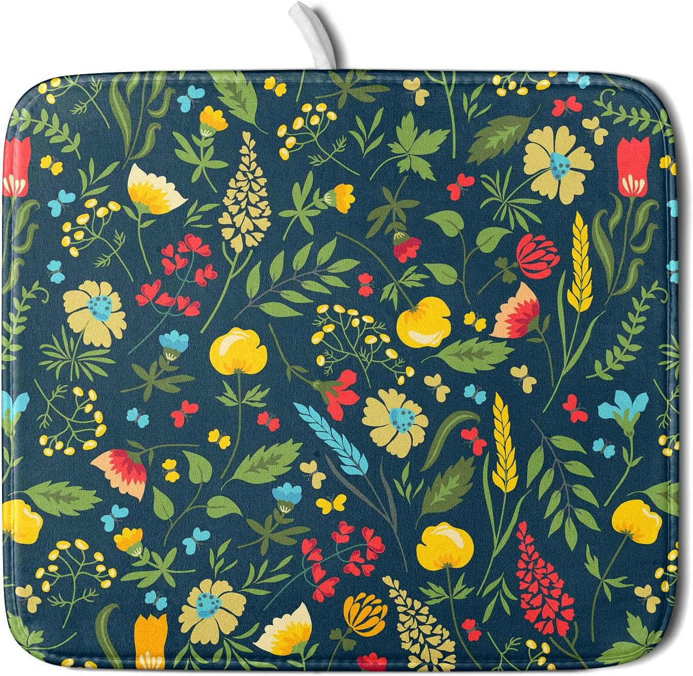 Floral Dish Drying Mat for Kitchen Counter Cute FLowers Seasonal Absorbent Reversible Microfiber Kitchen Countertop Protector Dishes Pad Small 16x18 inch