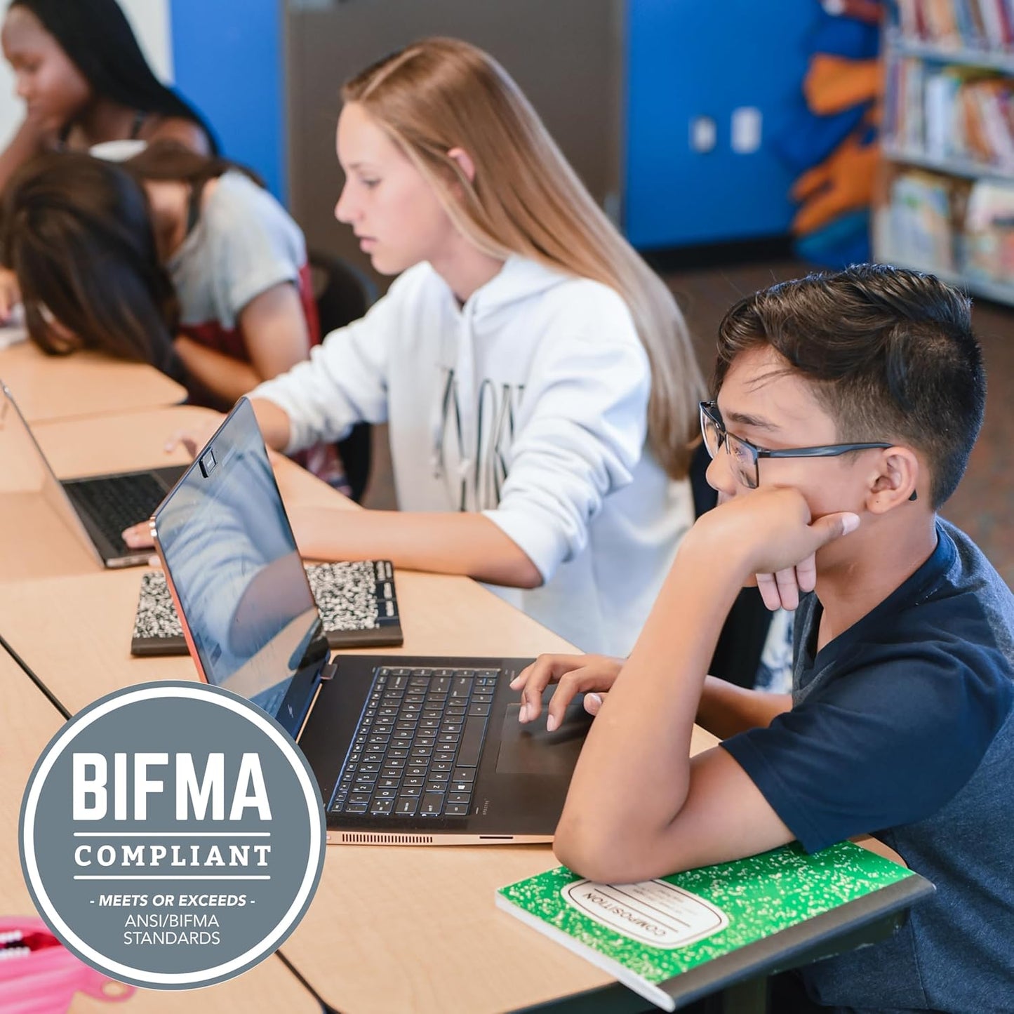 Factory Direct Partners FDP Rectangle (30 x 48 inch) Classroom Table with Adjustable Chunky Toddler Legs (15-24 in); Preschool, Kinder and Daycare Furniture - Pasadena Oak Top/Black Edge and Legs