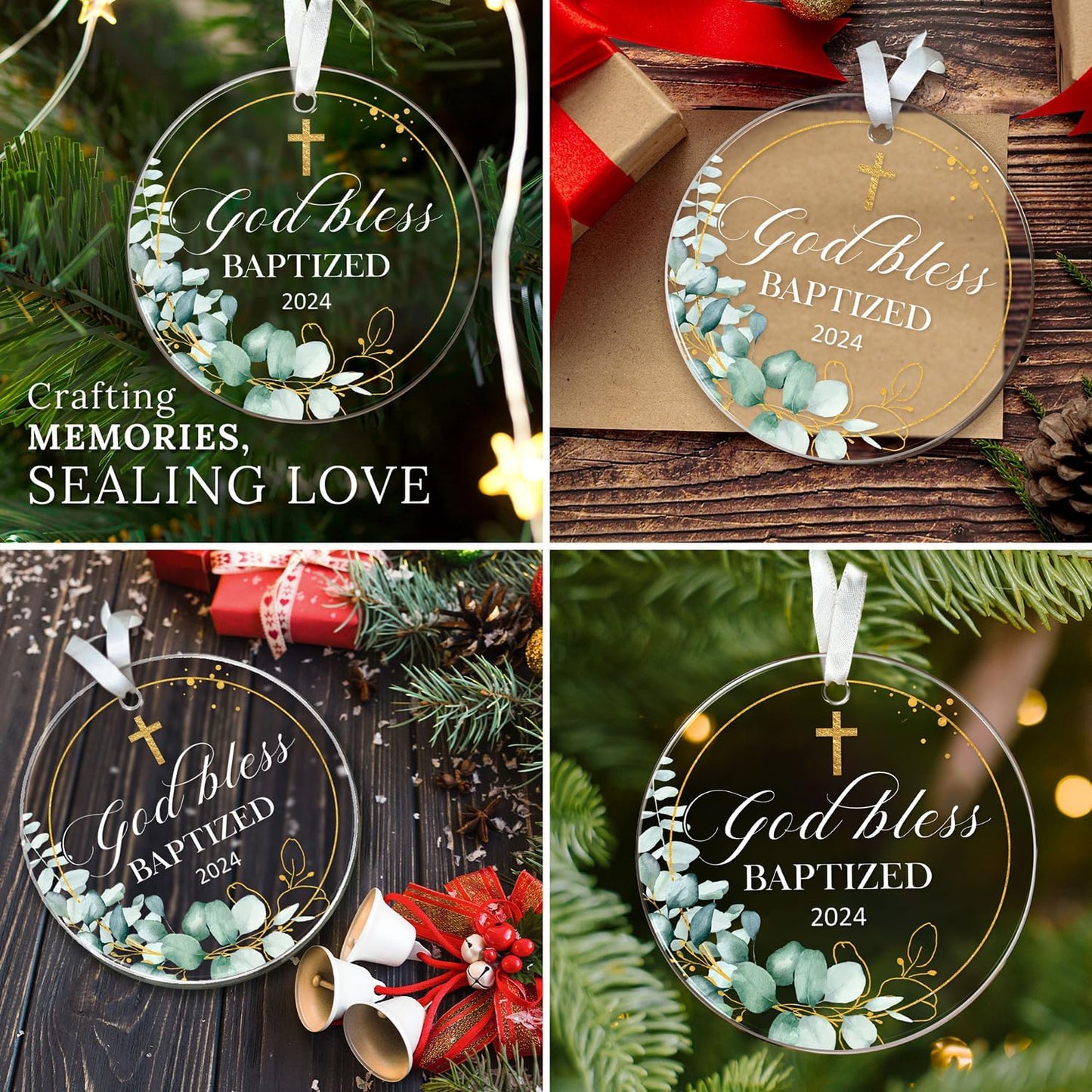 HEXMOZ Baptism Gifts - Christening Gifts for Boys Girls Kids Adults Men Women - Baby Boy, Girl Catholic Baptism Gift for Godson, Goddaughter - Cross God Bless Baptized Acrylic Christmas Ornament 2024