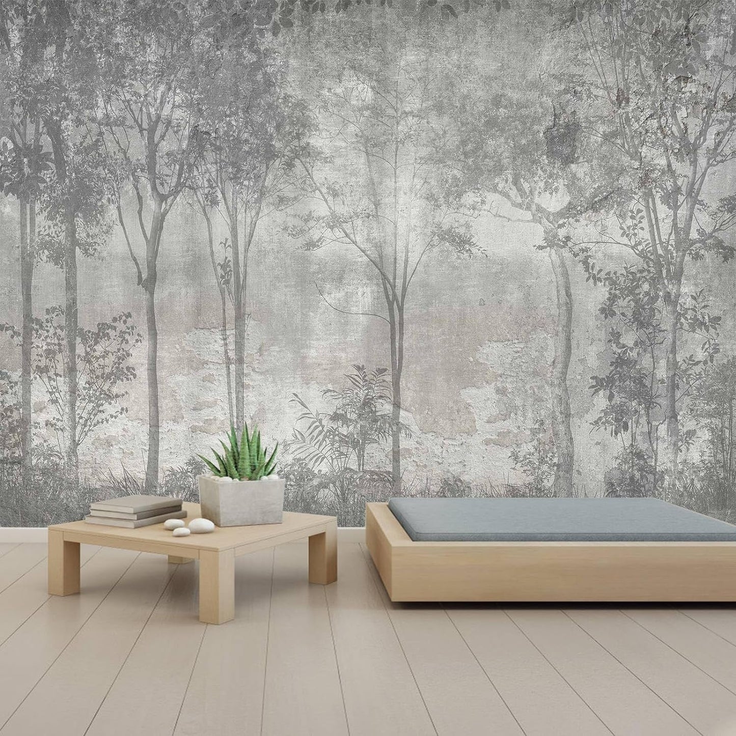 WFBHUA-Vintage Forest Woodland Mural Wallpaper Gray Old Wall Tree Wallpaper for Bedroom Living Room(Not Peel and Stick)