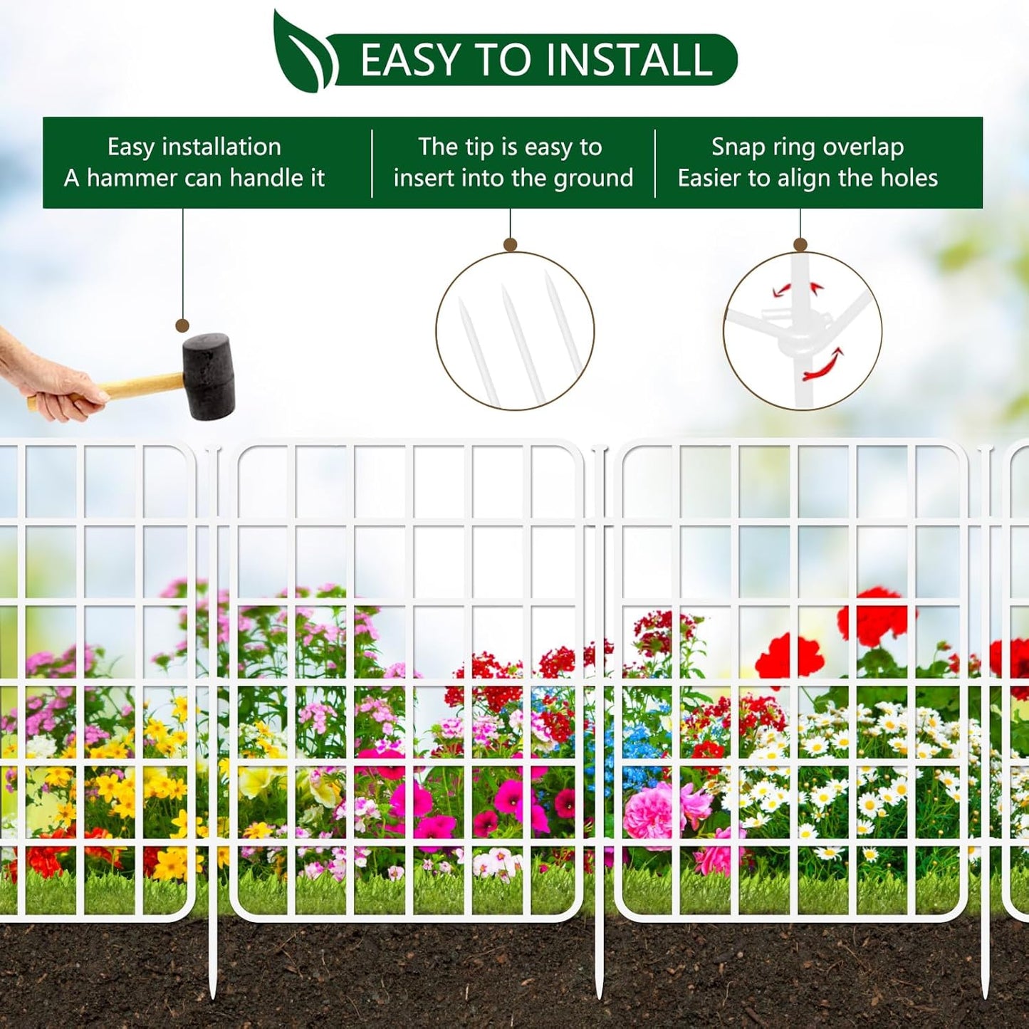 30ft x 17in Garden Fence Animal Barrier, 28 Panels No Dig Fence Border, Rustproof Metal Decorative Garden Fencing with Ground Stake, Flower Bed Edging Border for Dog, Rabbit, Outdoor Patio, White