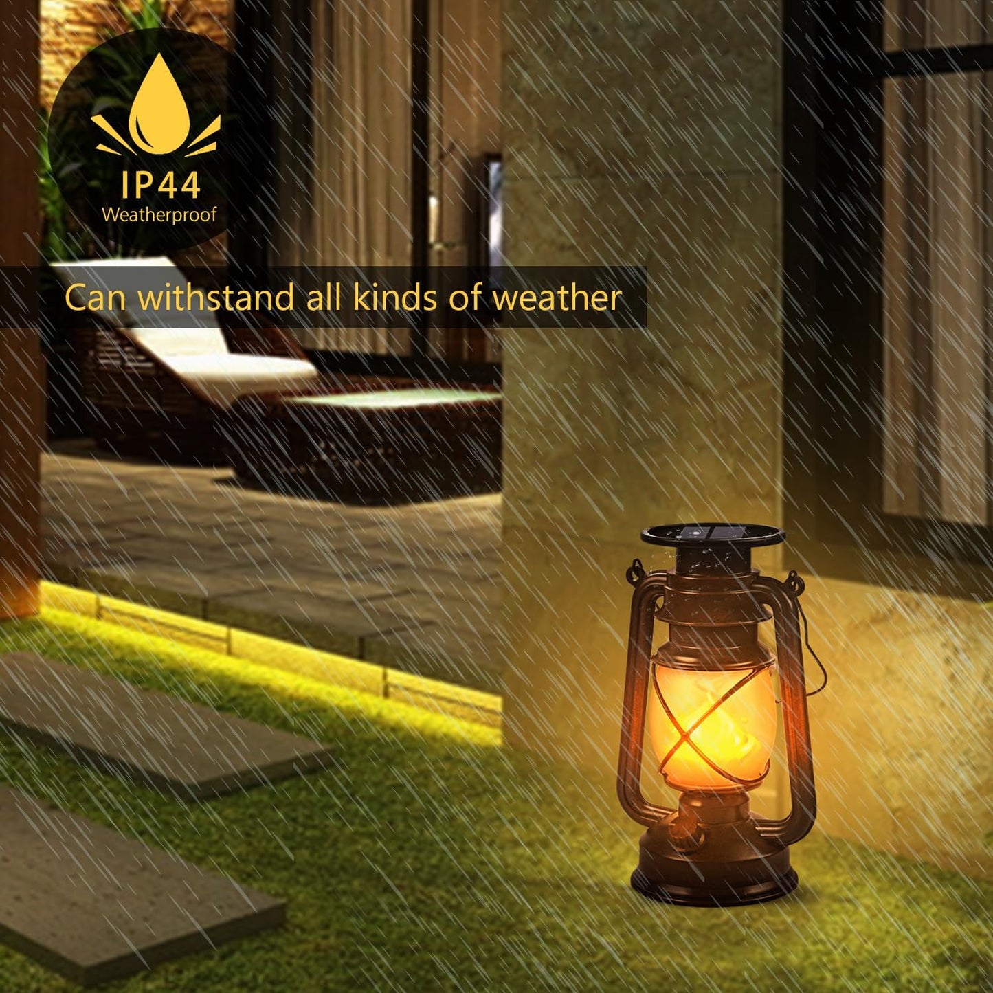 Solar Lantern Outdoor Hanging Solar Lights Dancing Flame Led Waterproof Camping Lamps, Landscape Decor for Table Patio Garden Yard Pathway Porch 2 Pack