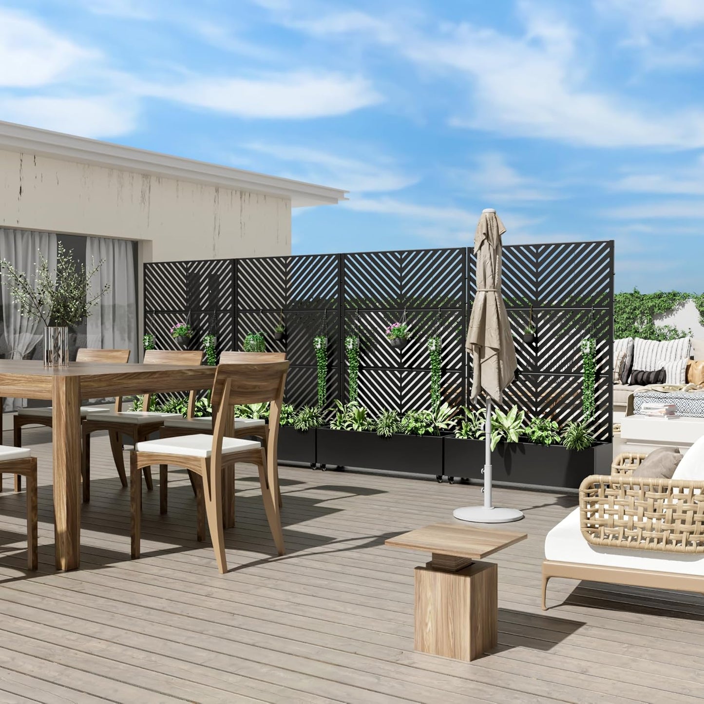 Casaphoria Metal Raised Garden Bed with Trellis and Wheels, 72"x47"x16" Planter Box for Climbing Plants, Vegetables & Vines, Features Drainage Holes and Privacy Screen (Black-Parallel)