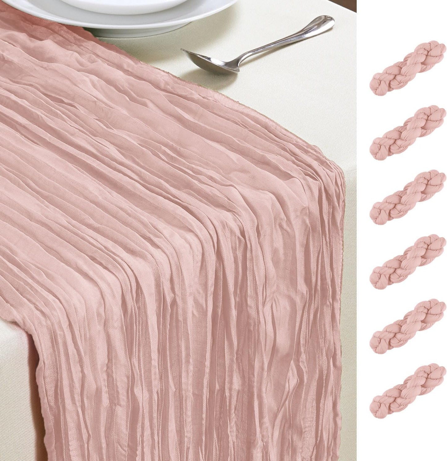 6 Pack Dusty Pink Cheesecloth Table Runner 10FT Long Boho Gauze Table Runner Rustic Sheer Runner for Wedding Bridal Baby Shower Birthday Party Table Decor Thanksgiving Christmas Decorations