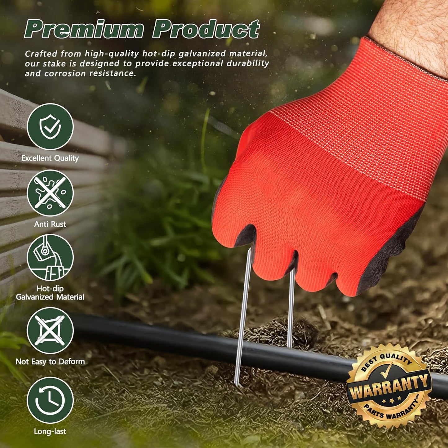 FEED GARDEN 12 Inch 50 Pack Galvanized Landscape Staples 11 Gauge Anti-Rust Garden Stakes Landscaping Fabric SOD Pins Yard Stakes for Weed Barrier Fabric