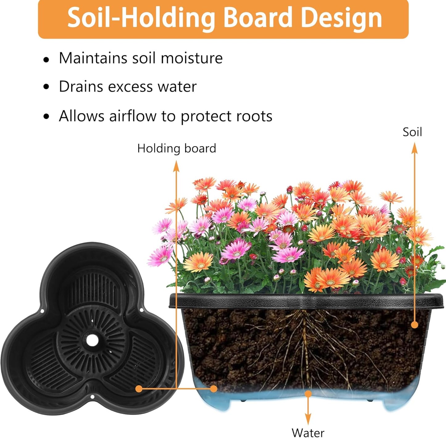 VECELO 5 Tier Vertical Garden Planter, Self Watering Stackable Planters with Wheels for Strawberries, Herbs, Flowers, Vegetables, Black