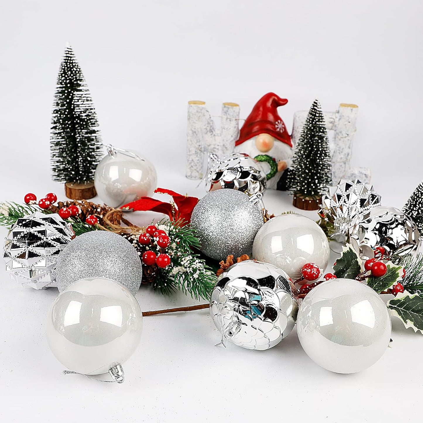 Lulu Home Christmas Ball Ornaments, 20 Ct 3.15" Pre-Strung Hanging Ornament Decorations, Xmas Shatterproof Plastic Balls for Holiday Party Wreath Garlands Trees, Silver