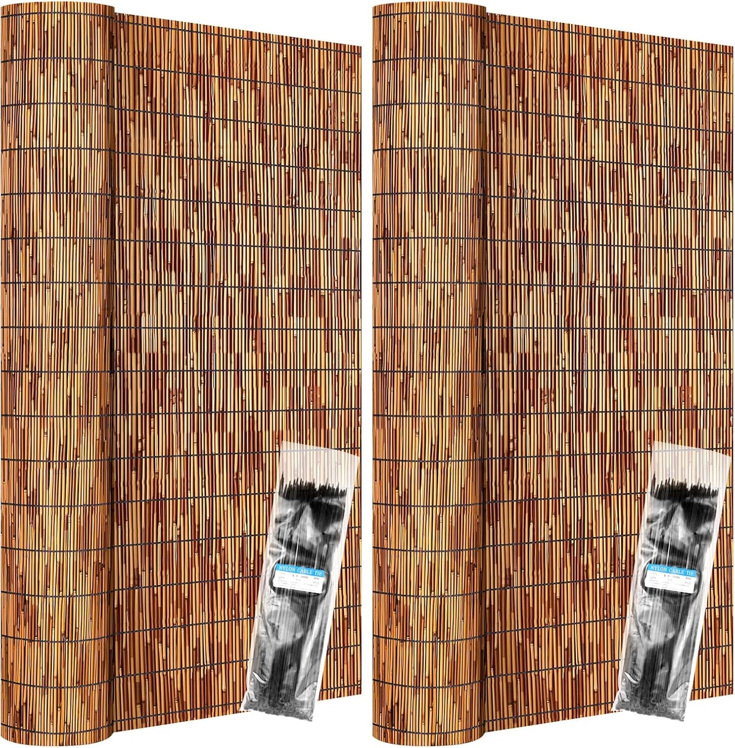 ZNCMRR Reed Fencing Rolls Natural Bamboo Fence Rolls 2 Pcs 4 Feet High Privacy Fence for Balcony Patio Garden Backyard Outdoor 4FT X 16.4FT（Brown）