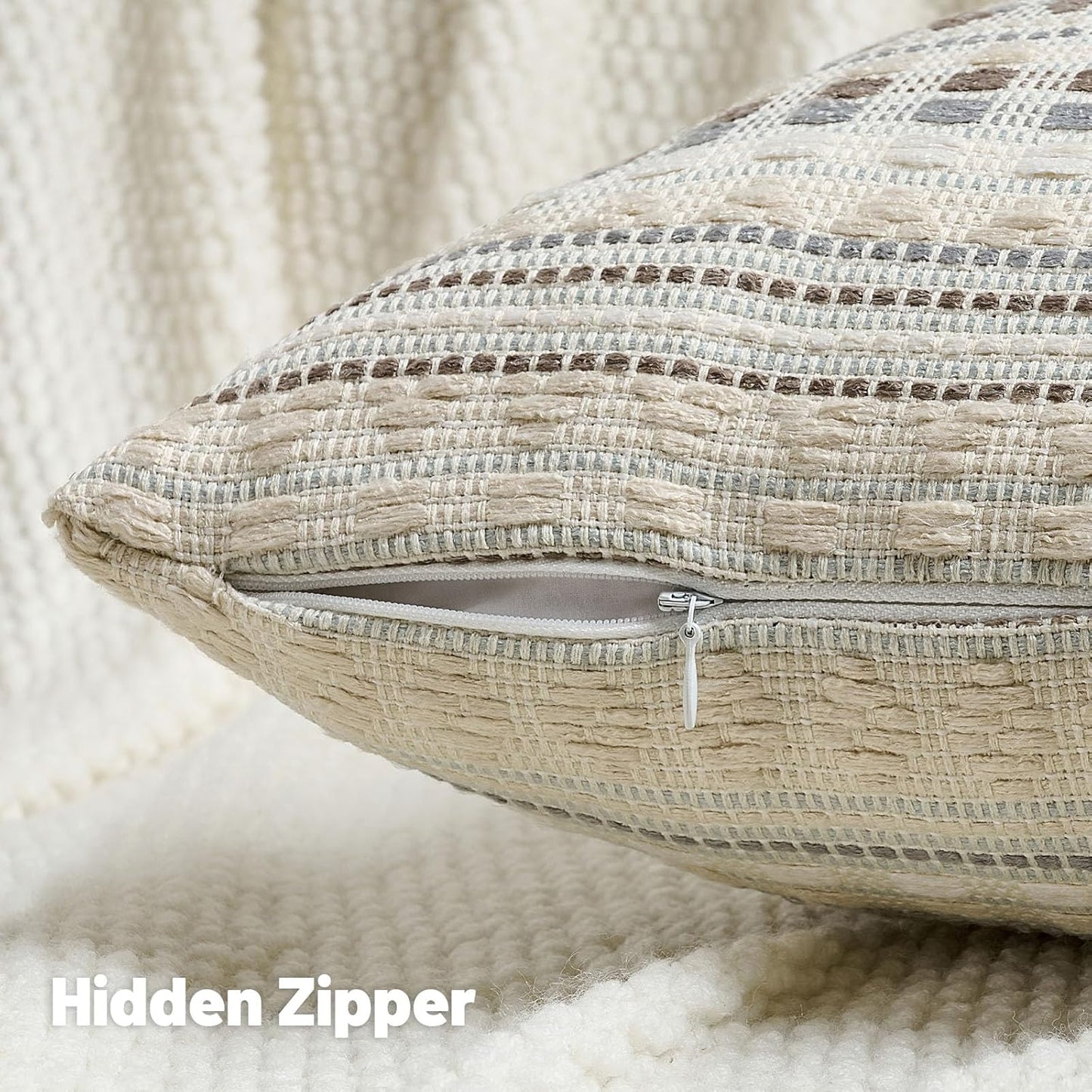 FUTEI Grey White Decorative Throw Pillow Covers 12x20 Inch Set of 2,Soft Cozy Chenille Jacquard Textured Pillow Case,Boho Home Decor for Couch Bed Living Room