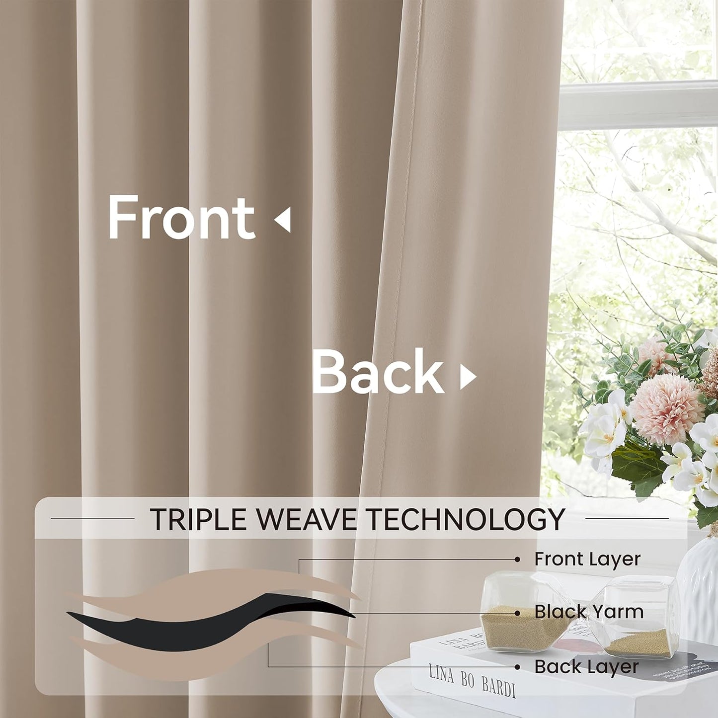 KangBang Khaki Curtains 102 Inches Long for Living Room-Pinch Pleated Blackout Solid Thermal Insulated Window Treatment Room Darkening Drapes for Apartment Hotel with Hooks(40”Wx102”L, Taupe,2 Panels)