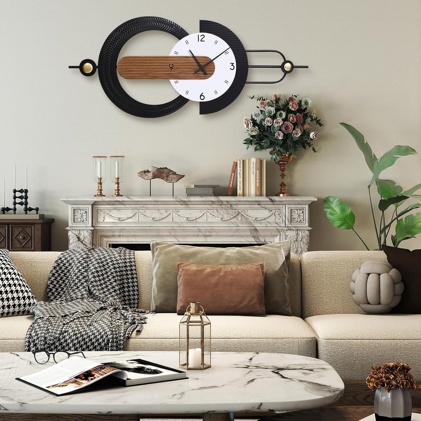 48x18 Inch Oversized Large Wall Clocks-Silent Non Ticking Battery Operated Modern Big Wood Decorative Metal Wall Clock for Living Room, Bedroom,Kitchen,Farmhouse,Office Decor - Black