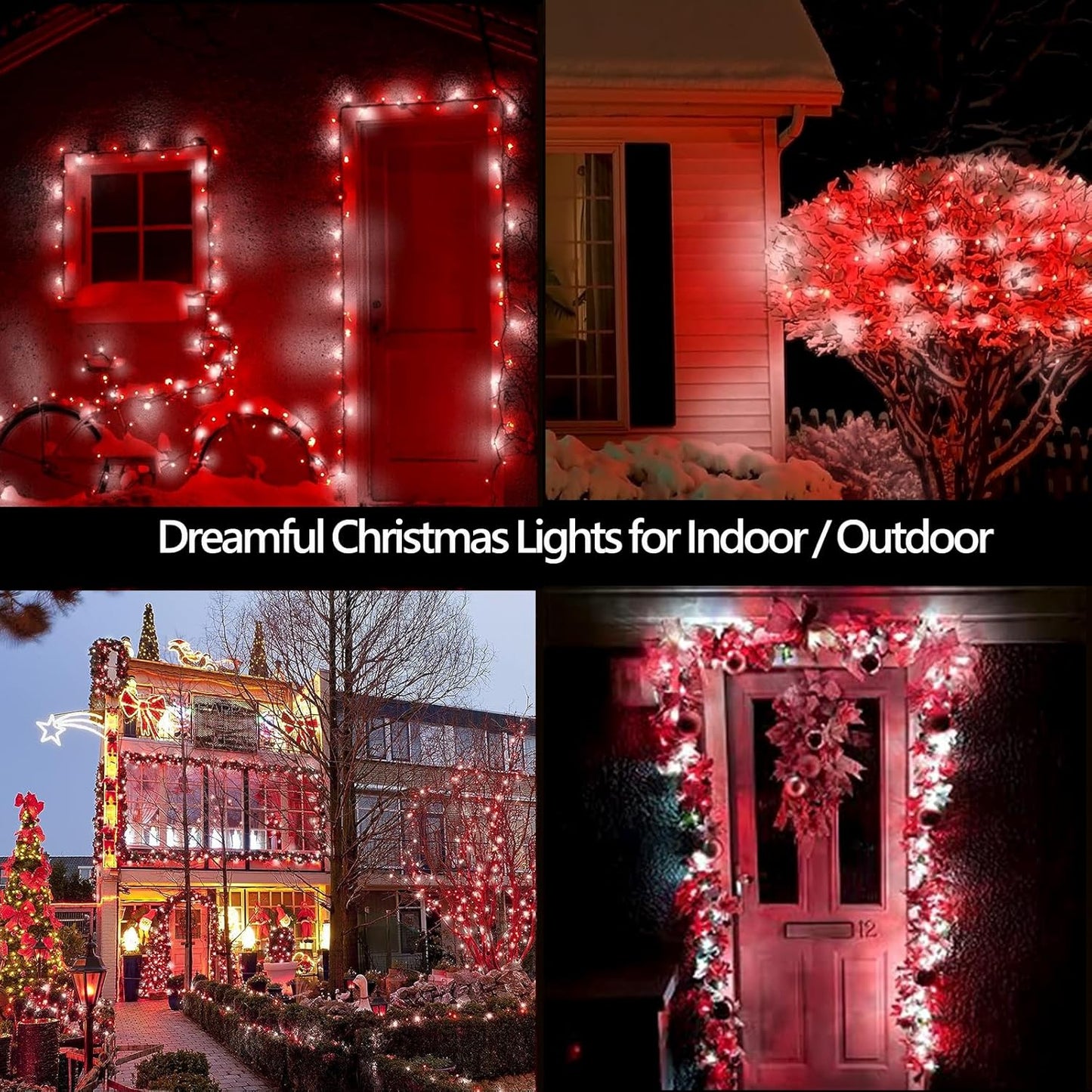 4-Pack Red and White Fairy Lights Battery Operated with Timer, Waterproof 16FT 50 LED String Lights Outdoor Indoor, Christmas Lights for Bedroom Home Wedding Birthday Xmas Parties and Centerpieces