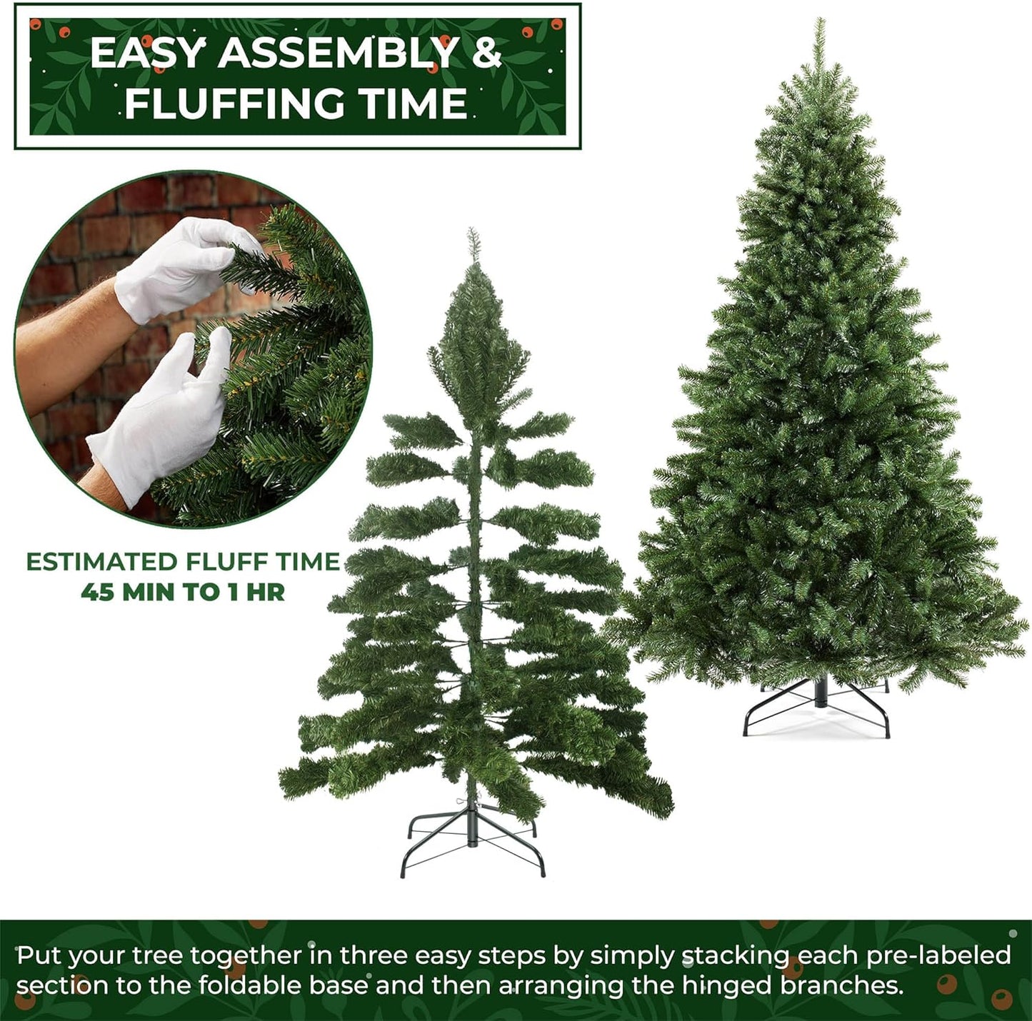Casafield 7.5FT Realistic Green Spruce Artificial Holiday Christmas Tree with Sturdy Metal Stand
