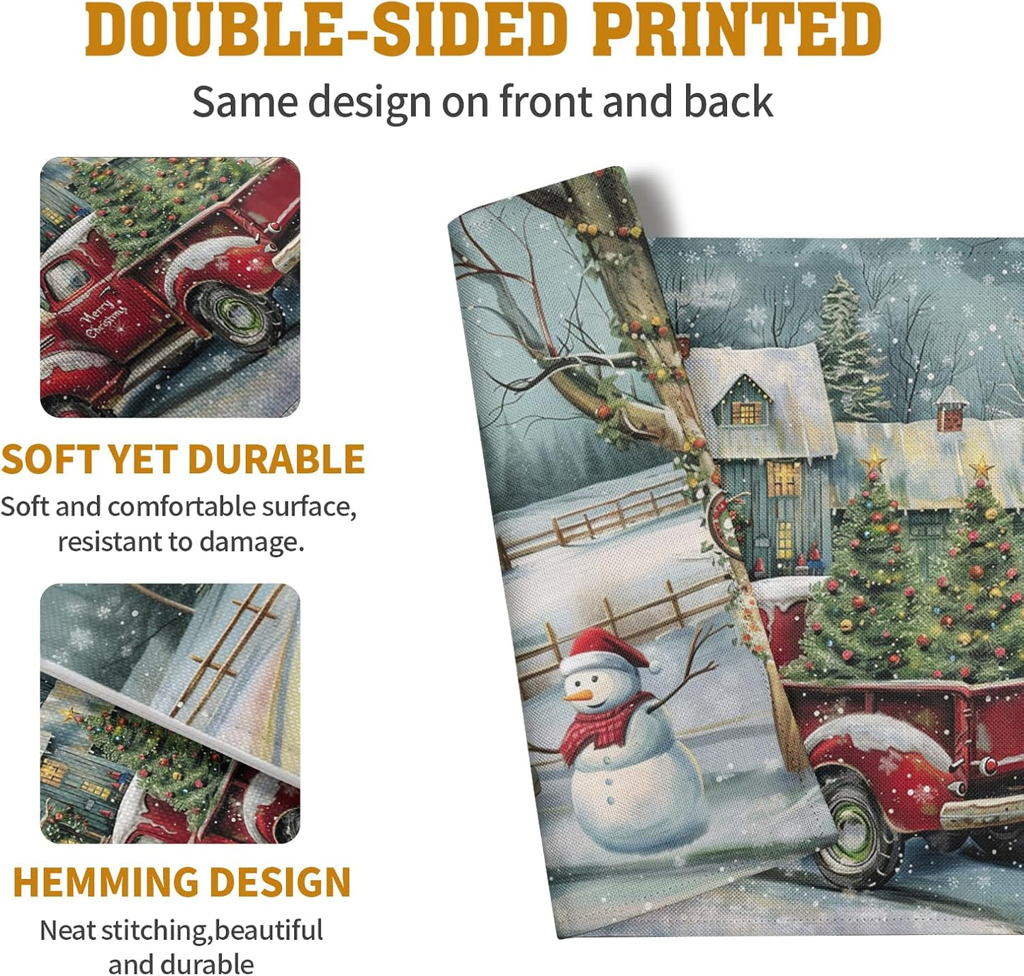 Red Truck Xmas Tree Snowman Christmas Placemats Set of 4 Winter Snowflake Vintage Farmhouse Rustic Place Mats 12x18 Inch Seasonal Christmas Holiday Washable Table Mats for Party Kitchen Dining Decor