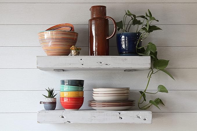 Urban Legacy Reclaimed Barn Joist Deep Floating Shelves | Deep Shelves with Low Profile Shelf Bracket with High Weight Capacity, Set of 2 (24" x 11" x 2.5", Rustic Gray)