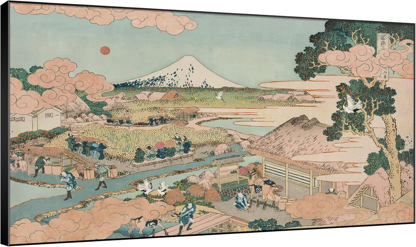 SIGNWIN 30"x60" Extra Large Framed Wall Art Japanese Ukiyo-e Landscape, Timeless Mt. Fuji Scene for Zen-Inspired or Asian-Style Interiors for Home Living Room Bedroom Decor (Frame Assembly Required)