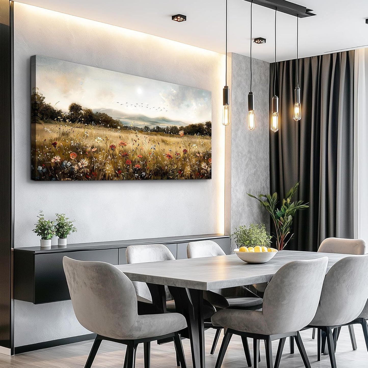 KELIYUAN Canvas Wall Art For Kitchen Dining Room Vintage Decor, Lawn Paintings With Flowers Wall Decor Prints Home Office Living Room Bedroom Decoration Home Decor, Can Be Hung Directly 20 "X 40"