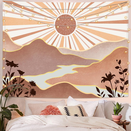 Lunerfex Boho Sun Tapestry Sunset Wall Tapestry, Mountain Tapestries for Bedroom 80s Tapestries Wall Hanging for Bedroom Living Room Decor Boho-1 60"x80"