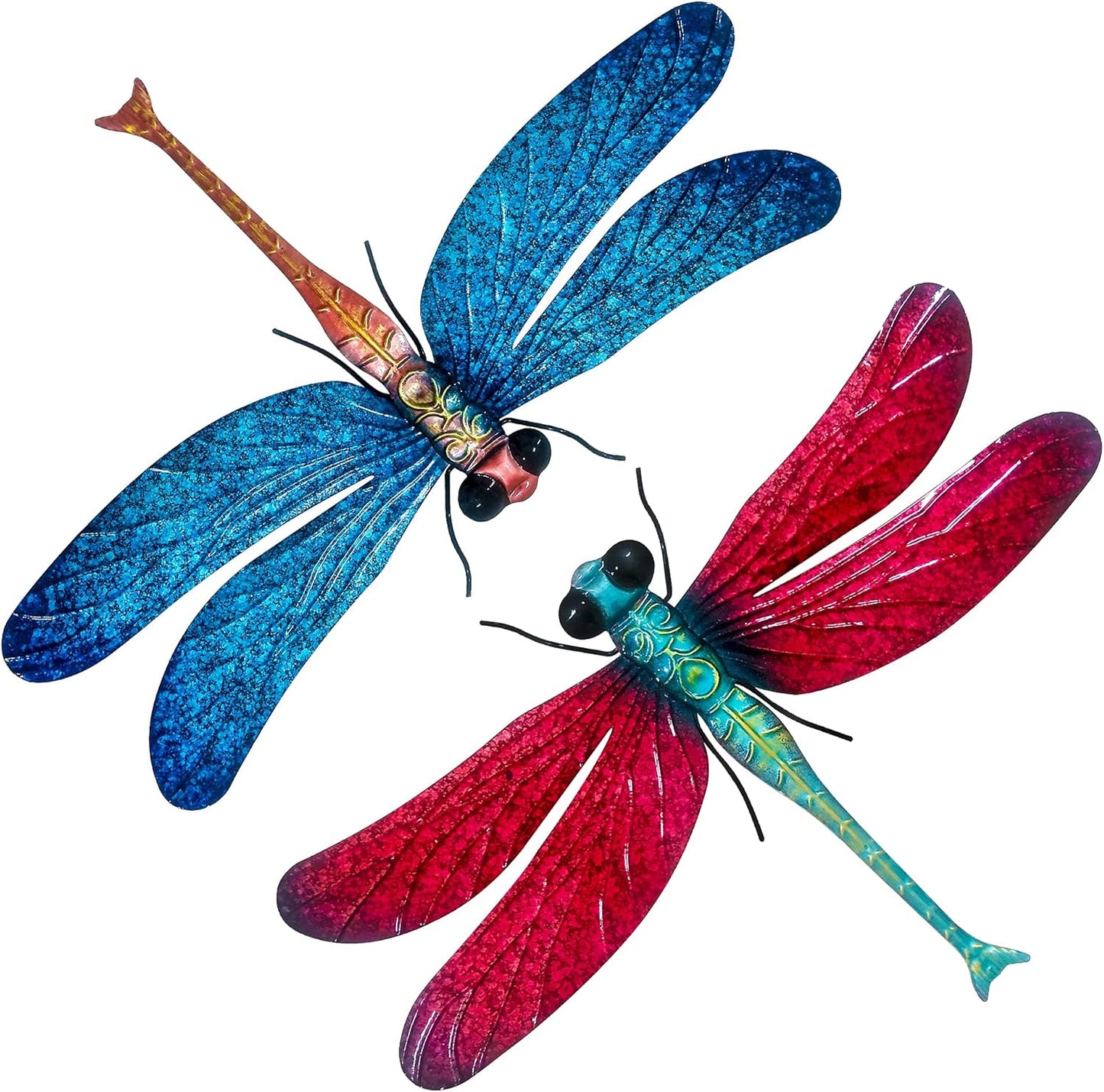 Metal Dragonfly Garden Art Decorations,-17.5 inches Outdoor Hanging Wall Decor Sculptures for Home Garden Yard (2 pack) dragon flies for garden