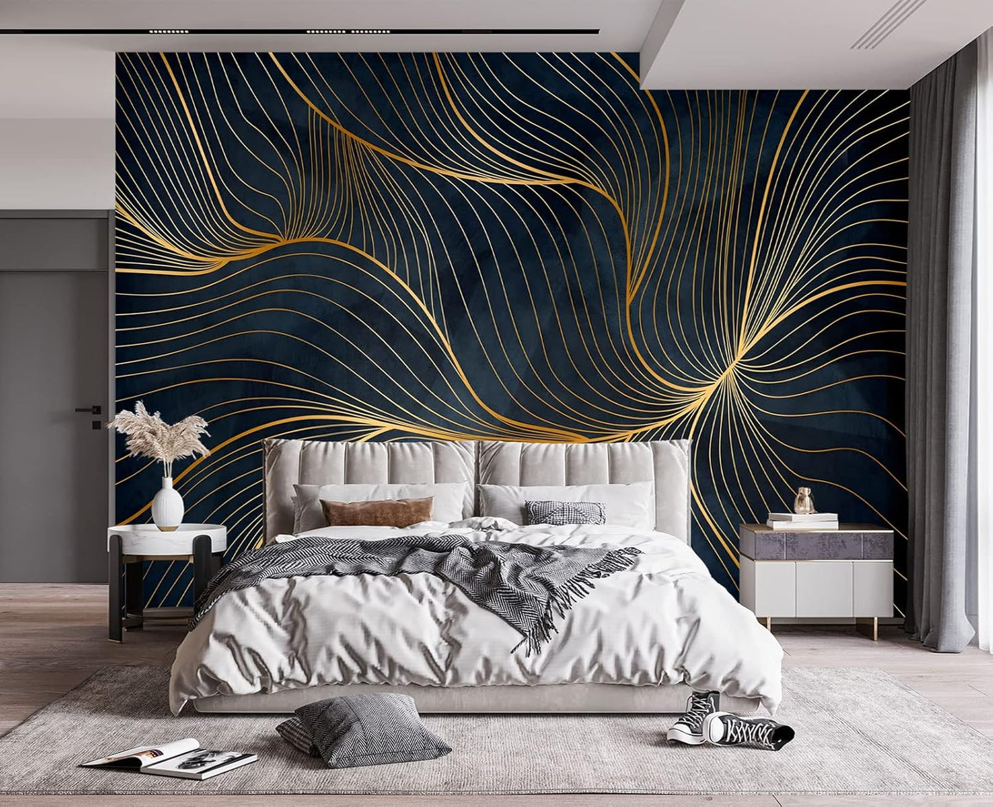 Simple Golden Lines Wall Mural Wallpaper for Bedroom 103" x 69"