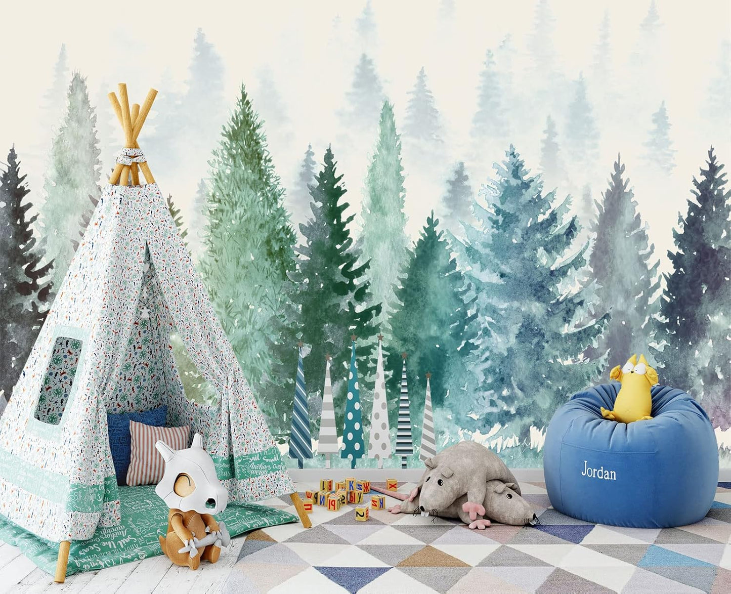 Colorful Watercolor Forests Children's Nursery Wall Mural Wallpaper 137" x 100"