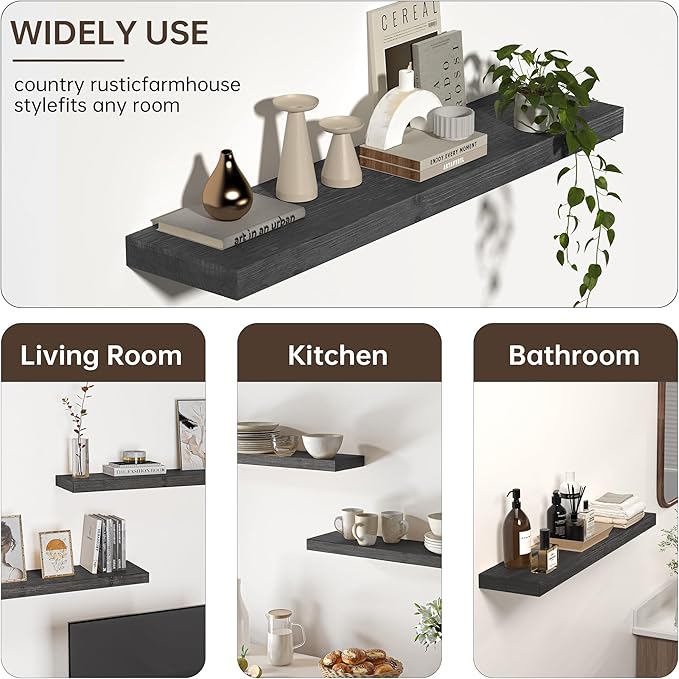 Floating Shelves for Wall, USA-Sourced Fir Wood 48 Inch Wall Shelves Set of 1, Natural Rustic Solid Wooden Floating Shelves Wall Mounted, Nursery Book Storage Shelf, Display Shelf for Bathroom